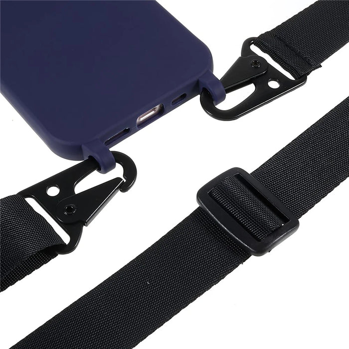 For iPhone 12 Pro Max 6.7 inch Matte Surface Smooth Flexible TPU Protective Phone Cover with Adjustable Strap - Dark Blue - 4