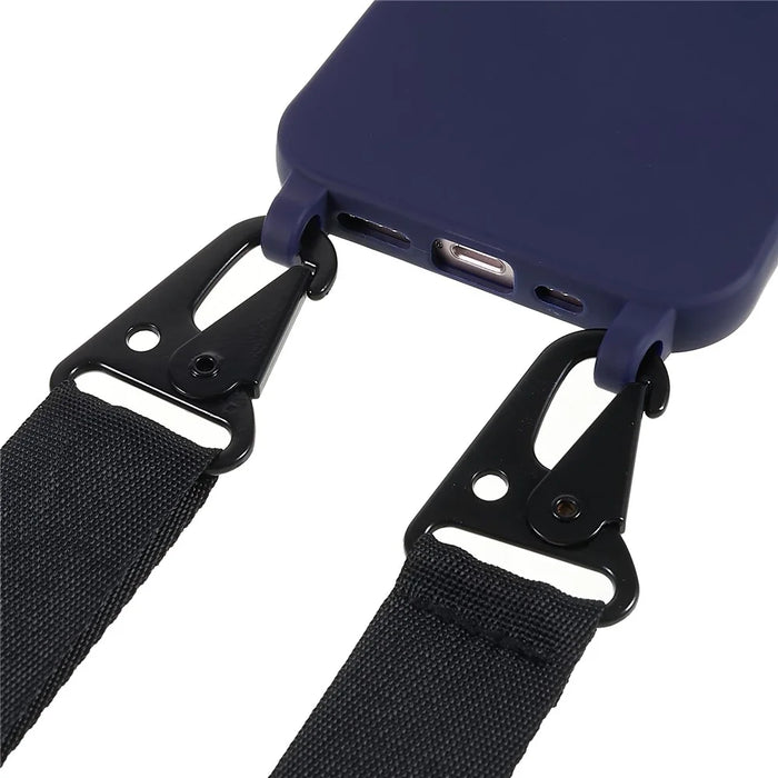 For iPhone 12 Pro Max 6.7 inch Matte Surface Smooth Flexible TPU Protective Phone Cover with Adjustable Strap - Dark Blue - 5