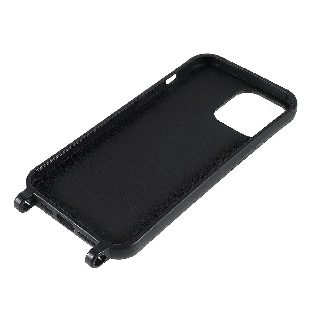 For iPhone 13 Pro Max 6.7 inch Shoulder Strap Design Matte Drop-proof Mobile Phone Case Soft TPU Cover - Black - 4