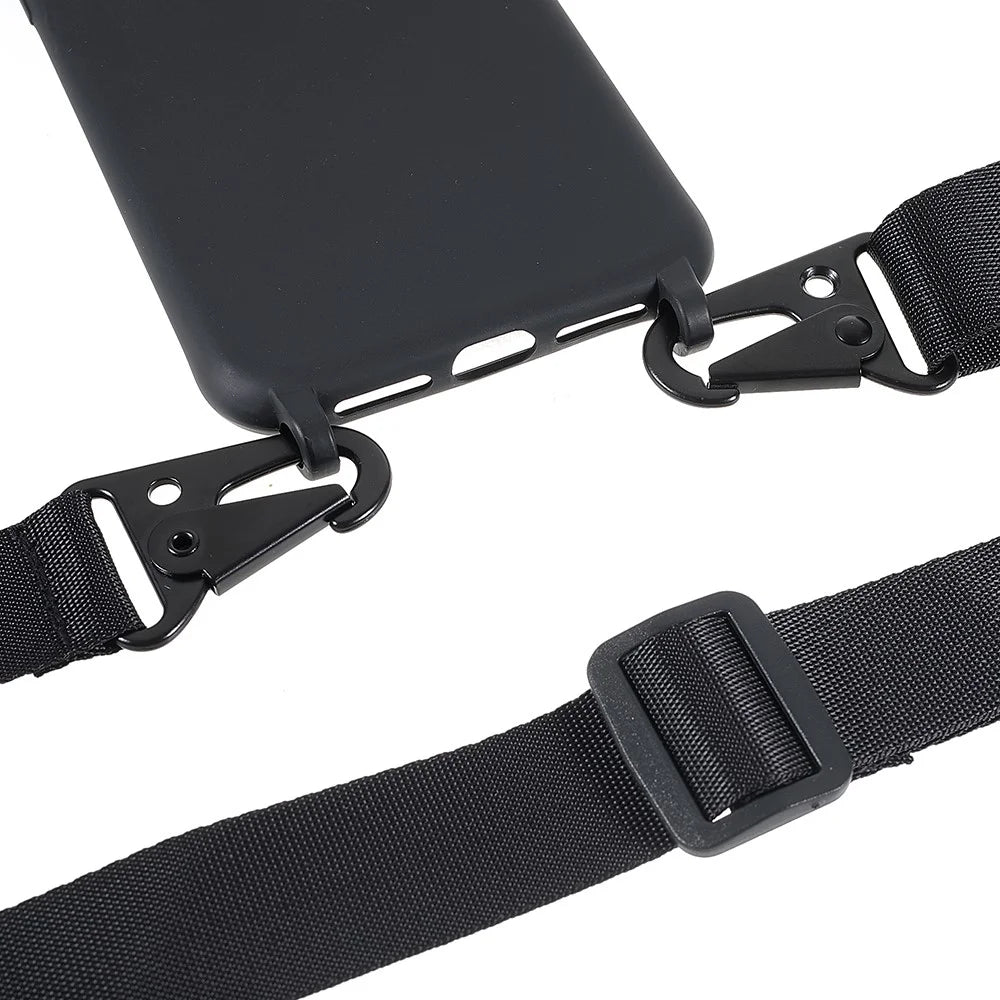 For iPhone 13 Pro Max 6.7 inch Shoulder Strap Design Matte Drop-proof Mobile Phone Case Soft TPU Cover - Black - 7