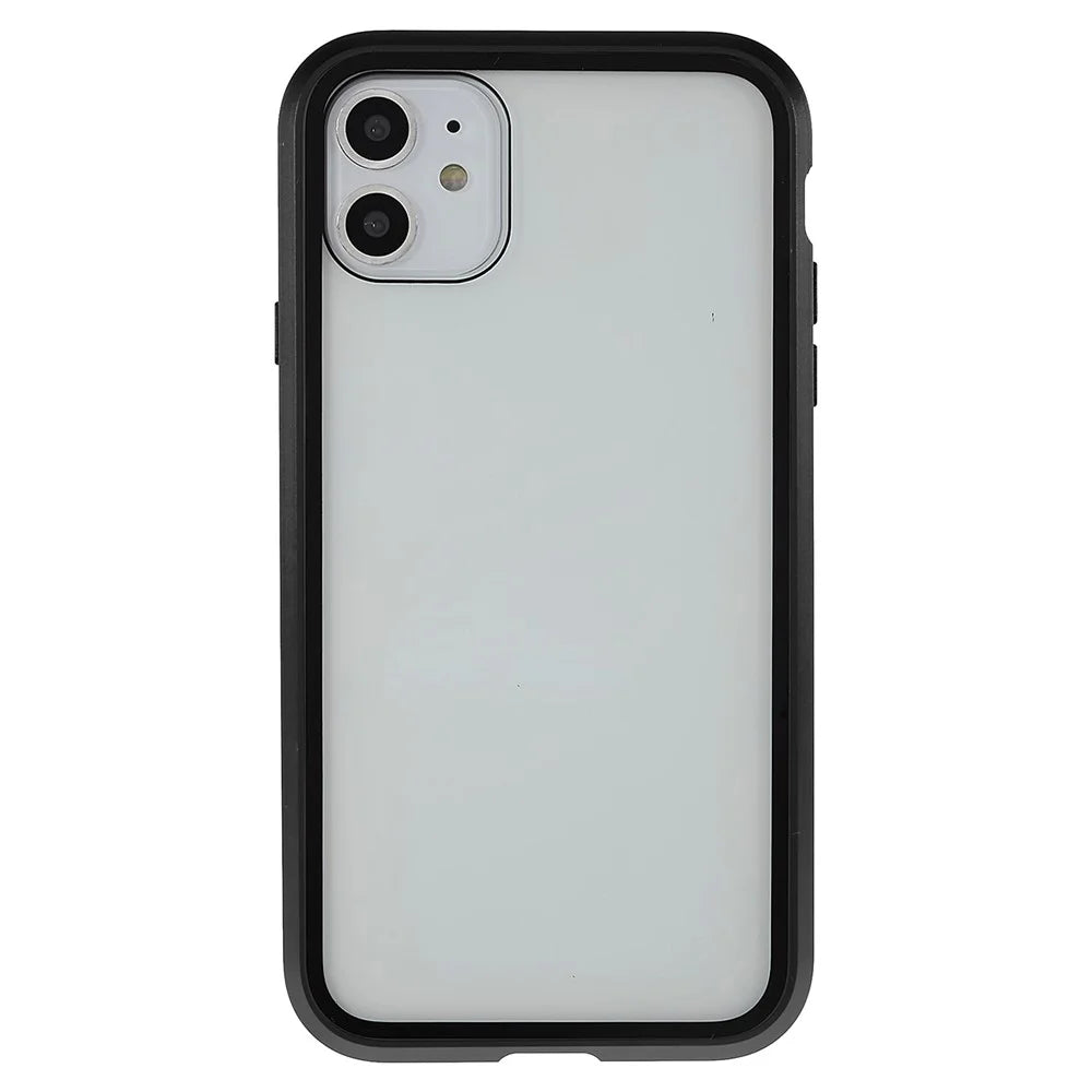 For iPhone 11 6.1 inch Anti-Peeping Magnetic Case Double-Sided Tempered Glass + Magnet Absorption Metal Bumper Frame Full Body Protection Cover - Black - 2