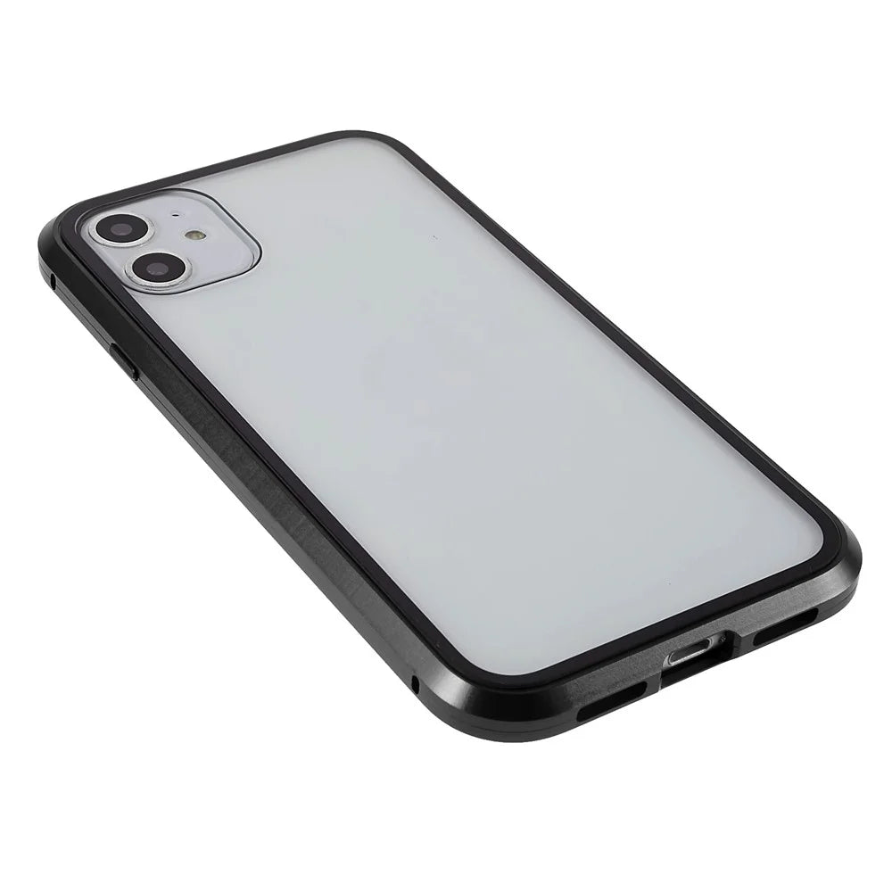 For iPhone 11 6.1 inch Anti-Peeping Magnetic Case Double-Sided Tempered Glass + Magnet Absorption Metal Bumper Frame Full Body Protection Cover - Black - 4
