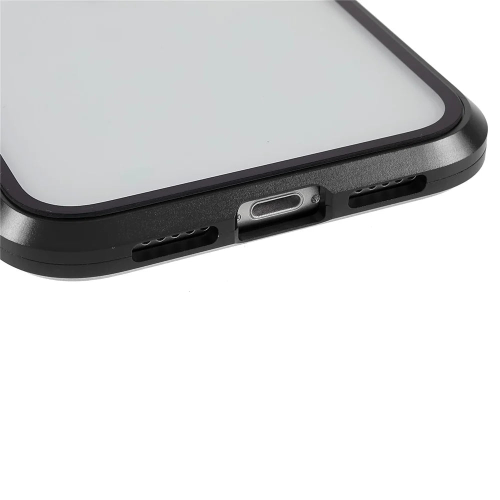 For iPhone 11 6.1 inch Anti-Peeping Magnetic Case Double-Sided Tempered Glass + Magnet Absorption Metal Bumper Frame Full Body Protection Cover - Black - 5