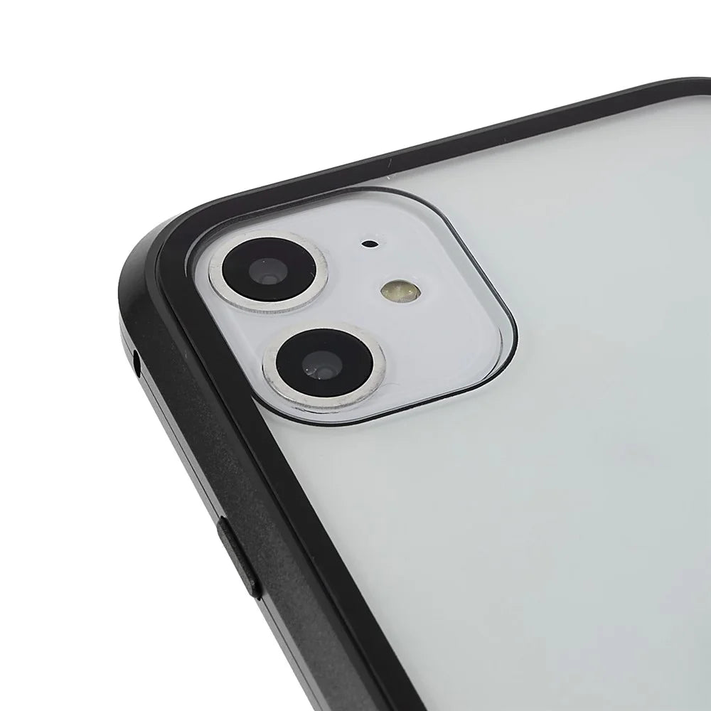For iPhone 11 6.1 inch Anti-Peeping Magnetic Case Double-Sided Tempered Glass + Magnet Absorption Metal Bumper Frame Full Body Protection Cover - Black - 6