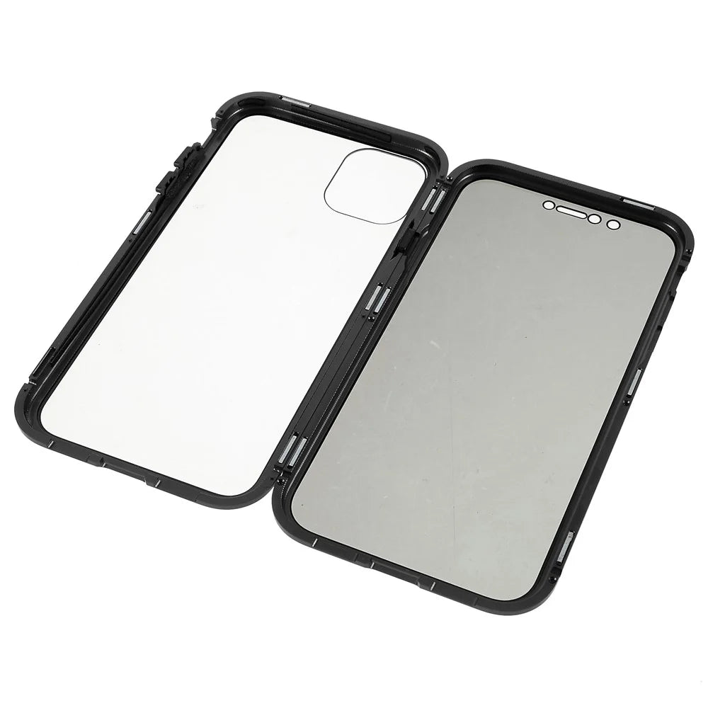 For iPhone 11 6.1 inch Anti-Peeping Magnetic Case Double-Sided Tempered Glass + Magnet Absorption Metal Bumper Frame Full Body Protection Cover - Black - 7
