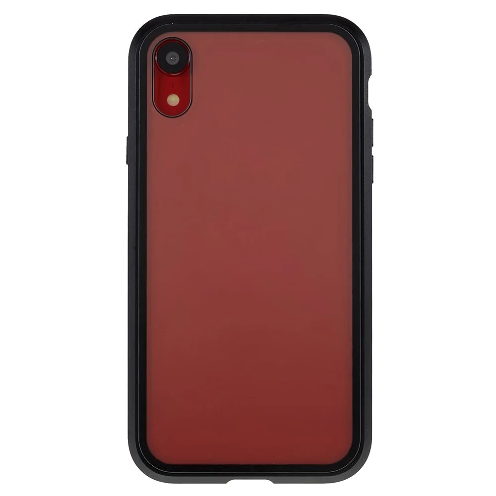 For iPhone XR 6.1 inch Privacy Magnetic Case Anti-Peeping Double-Sided Tempered Glass + Metal Bumper Frame Full Protective Phone Cover - Black - 2