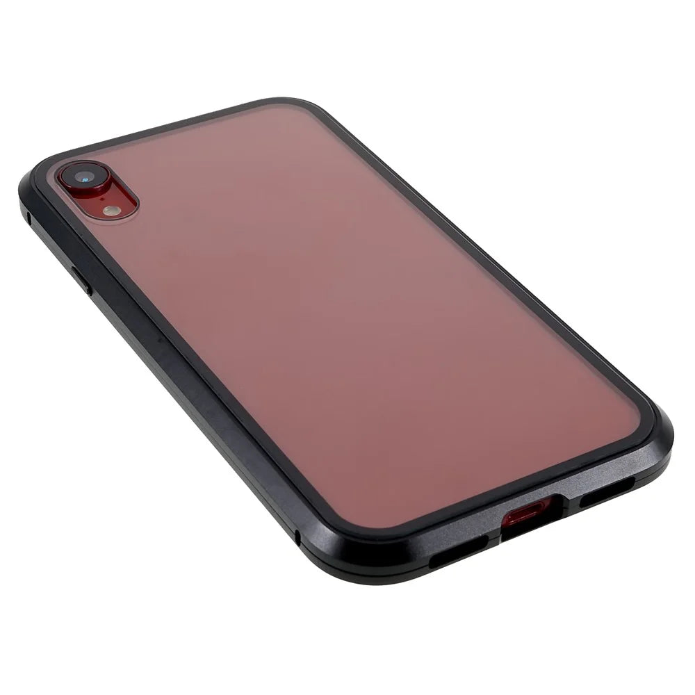 For iPhone XR 6.1 inch Privacy Magnetic Case Anti-Peeping Double-Sided Tempered Glass + Metal Bumper Frame Full Protective Phone Cover - Black - 4