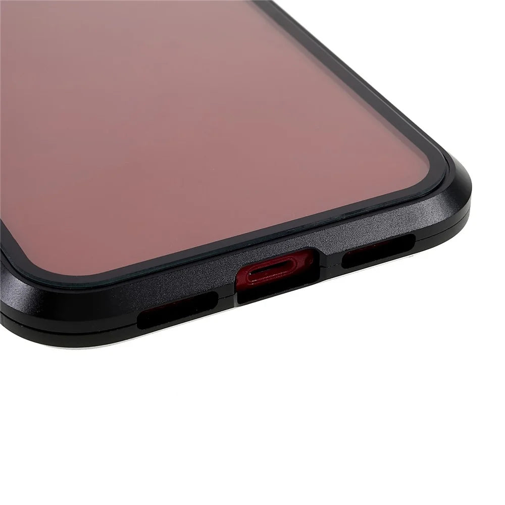 For iPhone XR 6.1 inch Privacy Magnetic Case Anti-Peeping Double-Sided Tempered Glass + Metal Bumper Frame Full Protective Phone Cover - Black - 5