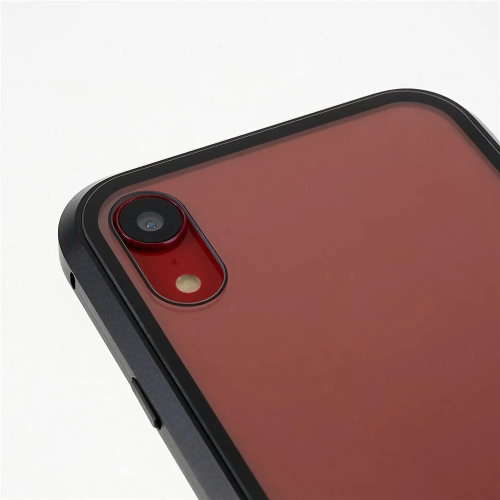 For iPhone XR 6.1 inch Privacy Magnetic Case Anti-Peeping Double-Sided Tempered Glass + Metal Bumper Frame Full Protective Phone Cover - Black - 6