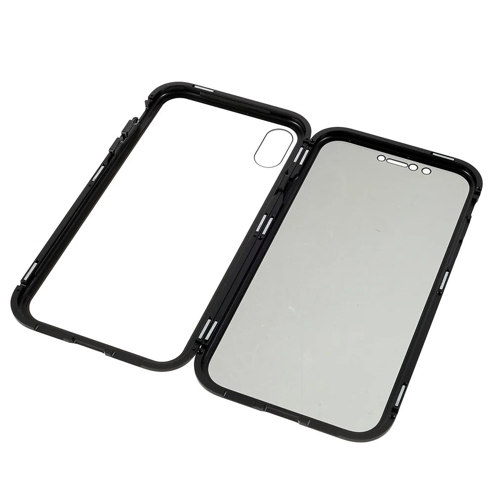 For iPhone XR 6.1 inch Privacy Magnetic Case Anti-Peeping Double-Sided Tempered Glass + Metal Bumper Frame Full Protective Phone Cover - Black - 7
