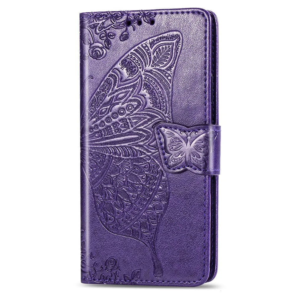 For iPhone 7 Plus / 8 Plus 5.5 inch Butterfly Flower Pattern Imprinted PU Leather Magnetic Flip Cover Viewing Stand Hand Strap Wallet Purse Case with Strap - Purple - 2