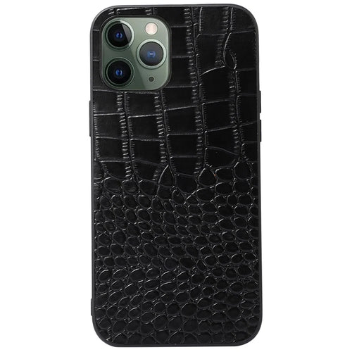 For iPhone 11 Pro 5.8 inch Well-protected Crocodile Texture Phone Shell Genuine Cowhide Leather Coating PC + TPU Case - Black - 1