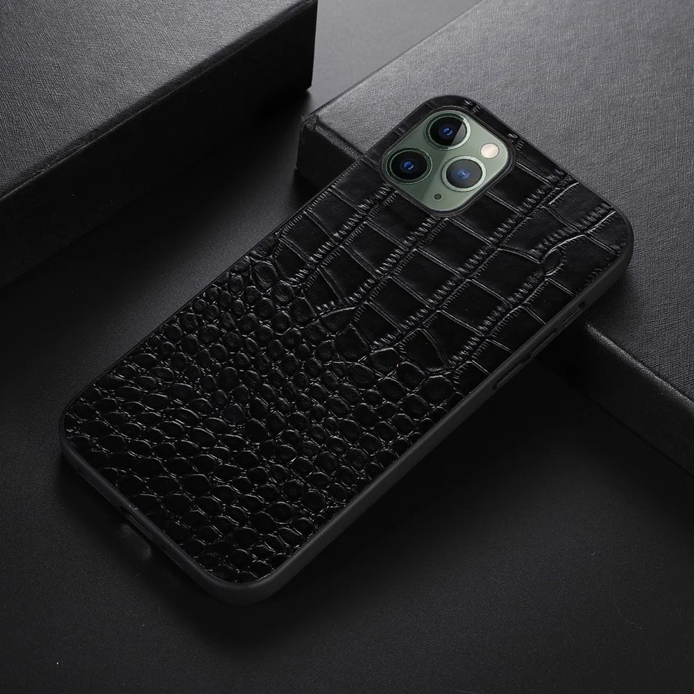 For iPhone 11 Pro 5.8 inch Well-protected Crocodile Texture Phone Shell Genuine Cowhide Leather Coating PC + TPU Case - Black - 2