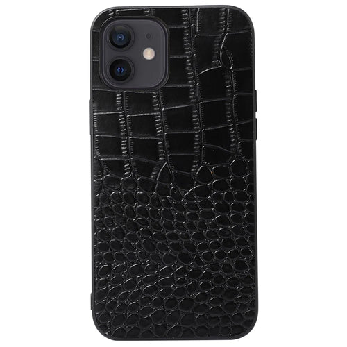 For iPhone 11 6.1 inch Genuine Cowhide Leather Coating PC + TPU Case Fashionable Crocodile Texture Mobile Phone Cover - Black - 1