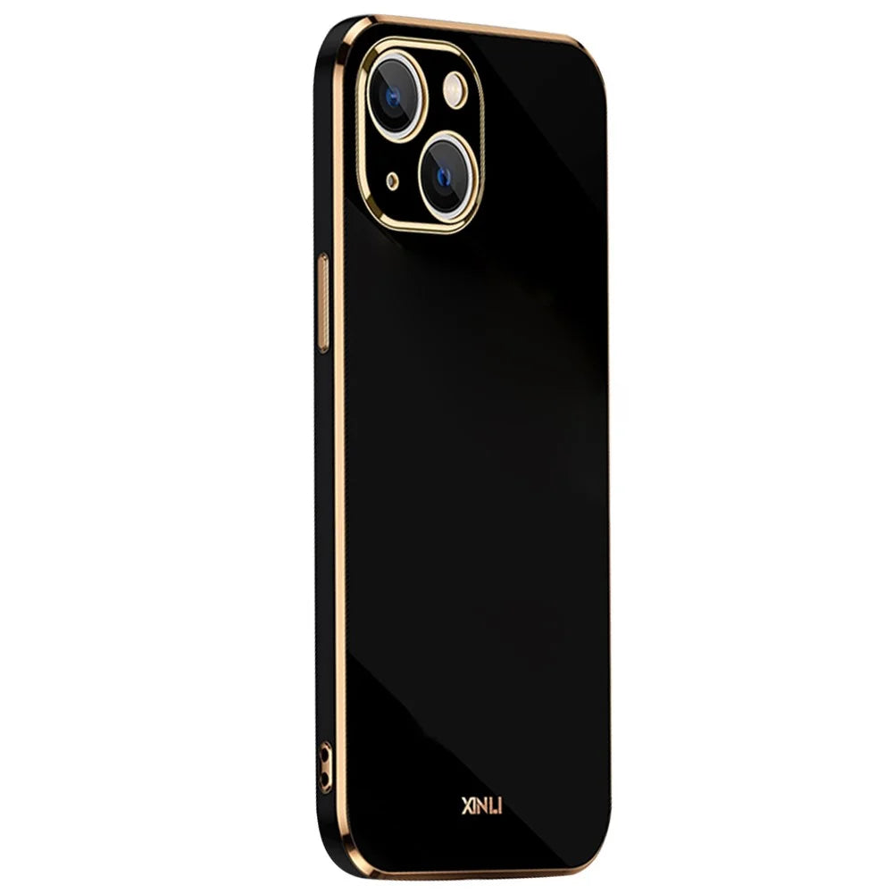 XINLI for iPhone 13 mini 5.4 inch Precise Lens Cutout Electroplating Golden Edge TPU Phone Case Protective Cover - Black - 1