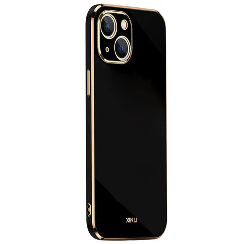 XINLI for iPhone 13 mini 5.4 inch Precise Lens Cutout Electroplating Golden Edge TPU Phone Case Protective Cover - Black - 1