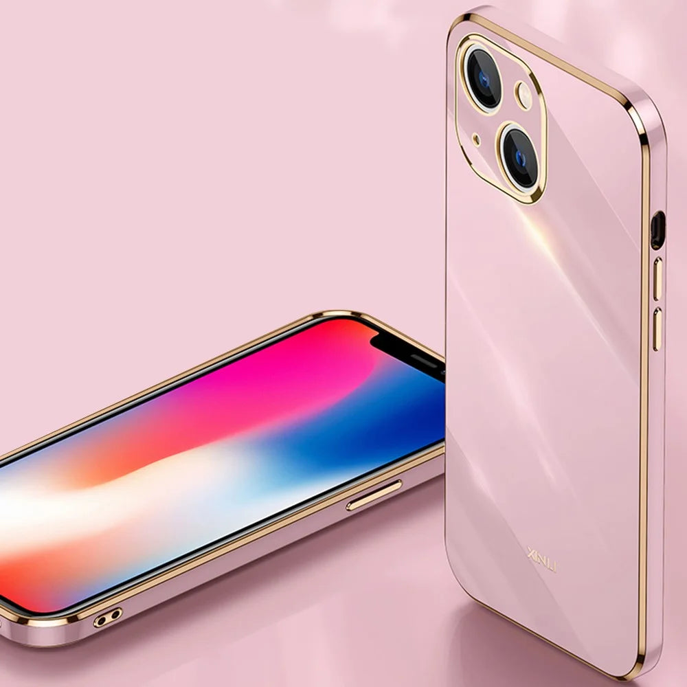 XINLI for iPhone 13 mini 5.4 inch Precise Lens Cutout Electroplating Golden Edge TPU Phone Case Protective Cover - Black - 4