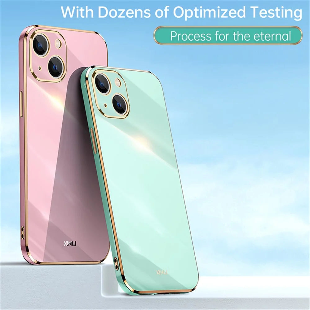 XINLI for iPhone 13 mini 5.4 inch Precise Lens Cutout Electroplating Golden Edge TPU Phone Case Protective Cover - Black - 6