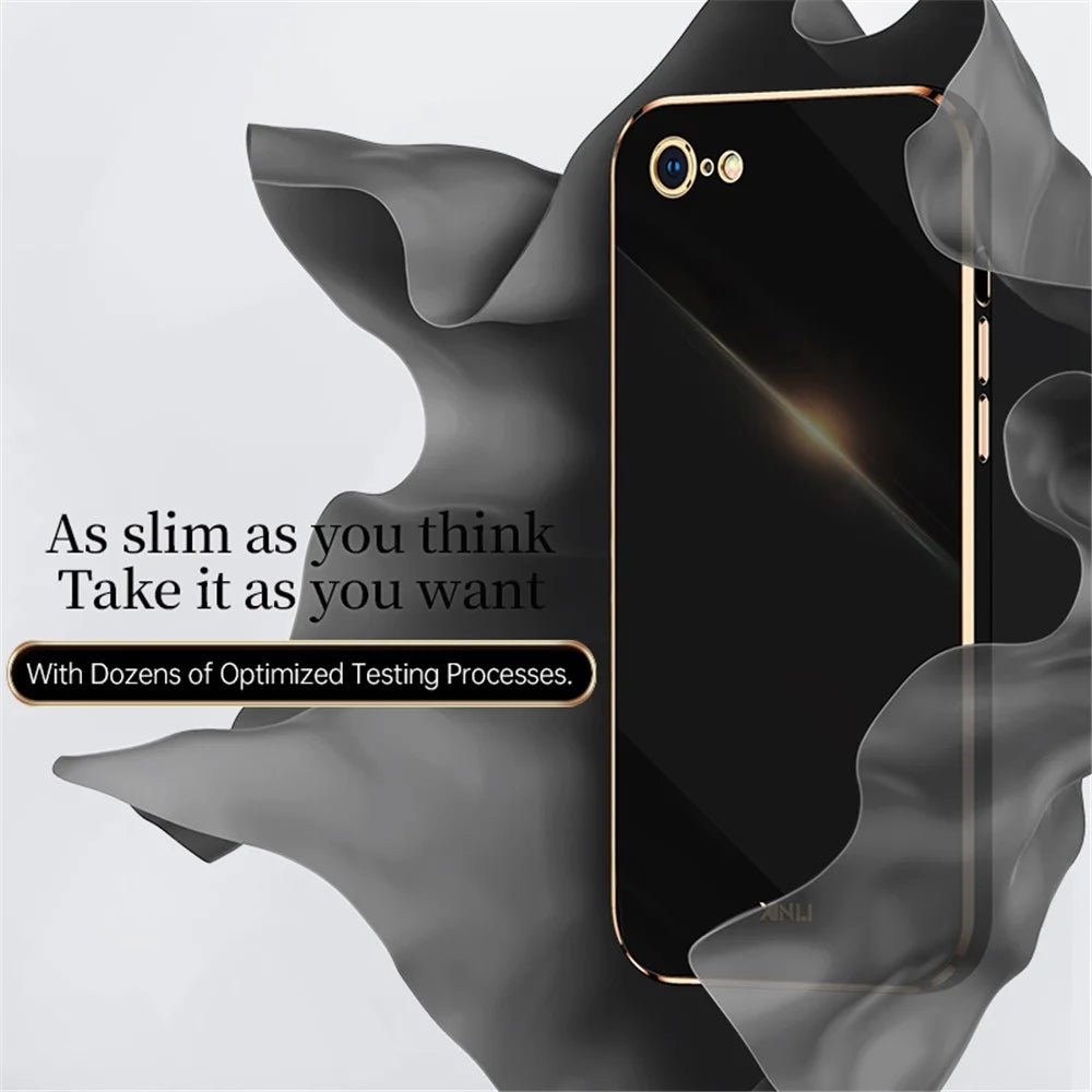 XINLI for iPhone 7 inch/8 4.7 inch/SE (2022)/SE (2020) Mobile Phone Back Cover Precise Lens Cutout Electroplating Golden Edge Flexible TPU Case - Black - 3