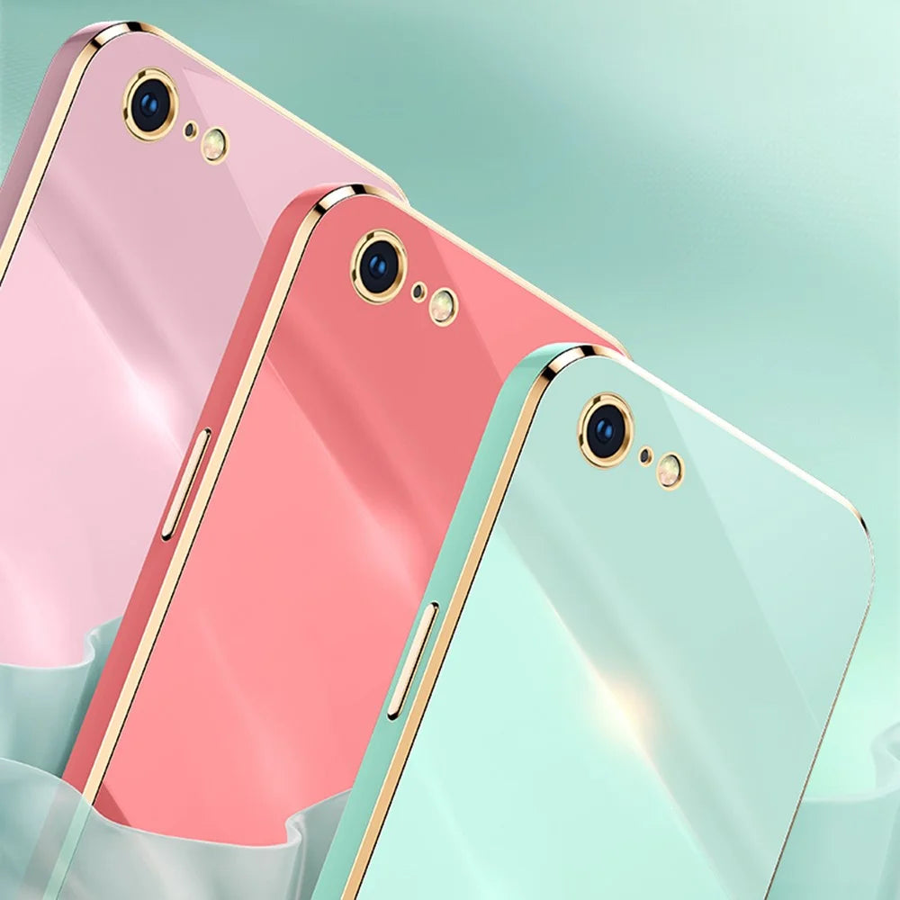 XINLI for iPhone 7 inch/8 4.7 inch/SE (2022)/SE (2020) Mobile Phone Back Cover Precise Lens Cutout Electroplating Golden Edge Flexible TPU Case - Black - 5