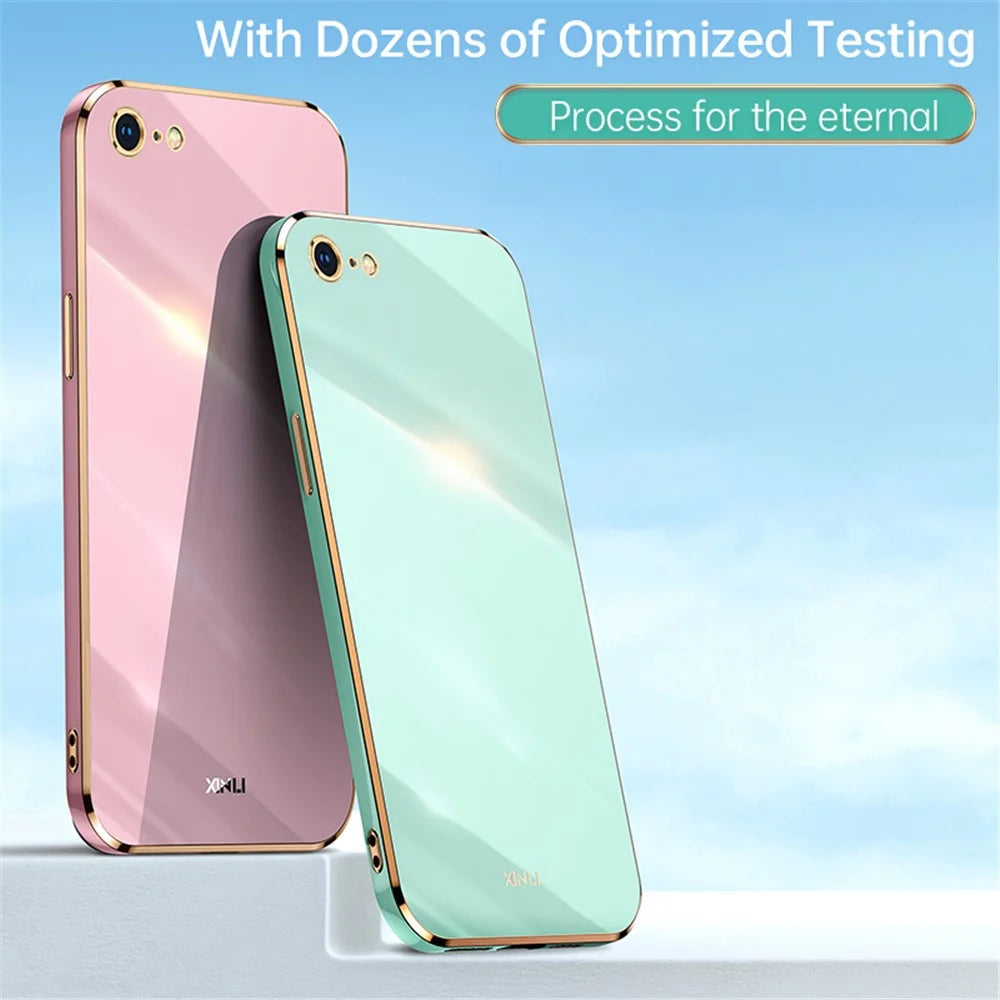 XINLI for iPhone 7 inch/8 4.7 inch/SE (2022)/SE (2020) Mobile Phone Back Cover Precise Lens Cutout Electroplating Golden Edge Flexible TPU Case - Black - 6