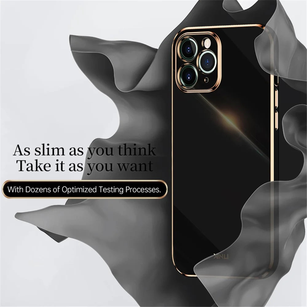 XINLI for iPhone 12 Pro Max 6.7 inch Stylish Electroplating Golden Edge TPU Mobile Phone Case Precise Lens Cutout Protective Cover - Black - 3