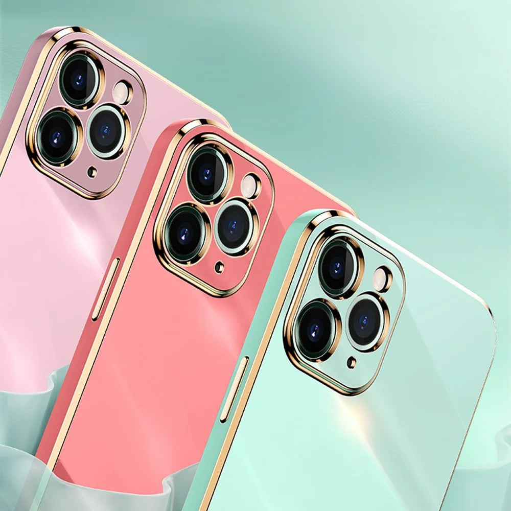 XINLI for iPhone 12 Pro Max 6.7 inch Stylish Electroplating Golden Edge TPU Mobile Phone Case Precise Lens Cutout Protective Cover - Black - 5