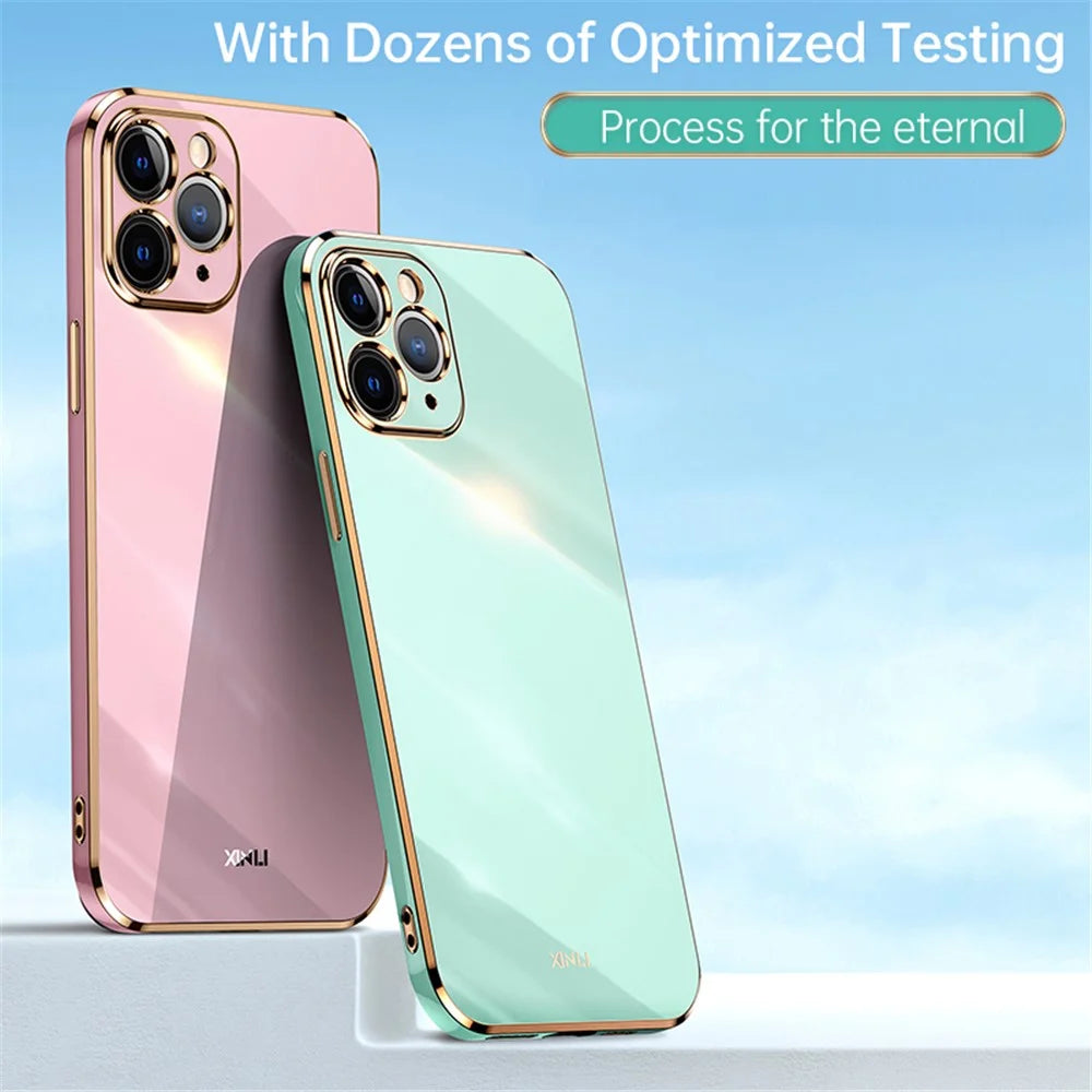 XINLI for iPhone 12 Pro Max 6.7 inch Stylish Electroplating Golden Edge TPU Mobile Phone Case Precise Lens Cutout Protective Cover - Black - 6