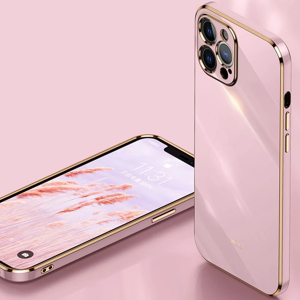 XINLI for iPhone 12 Pro 6.1 inch TPU Protective Cover Precise Lens Cutout Phone Back Case with Electroplating Golden Edge - Black - 4