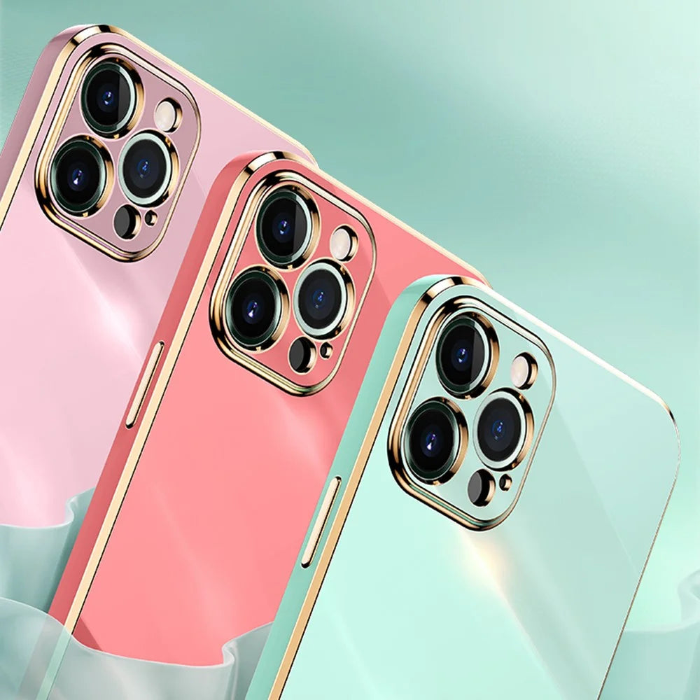 XINLI for iPhone 12 Pro 6.1 inch TPU Protective Cover Precise Lens Cutout Phone Back Case with Electroplating Golden Edge - Black - 5