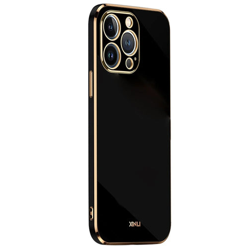 XINLI for iPhone 13 Pro 6.1 inch Anti-scratch Drop-proof Precise Cutout Case Electroplating Golden Edge Soft TPU Shell - Black - 1