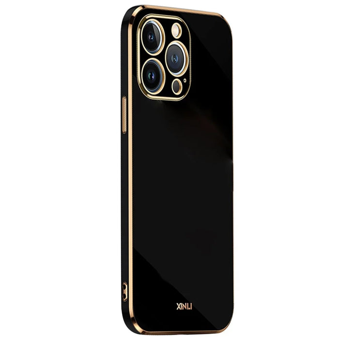 XINLI for iPhone 13 Pro 6.1 inch Anti-scratch Drop-proof Precise Cutout Case Electroplating Golden Edge Soft TPU Shell - Black - 1