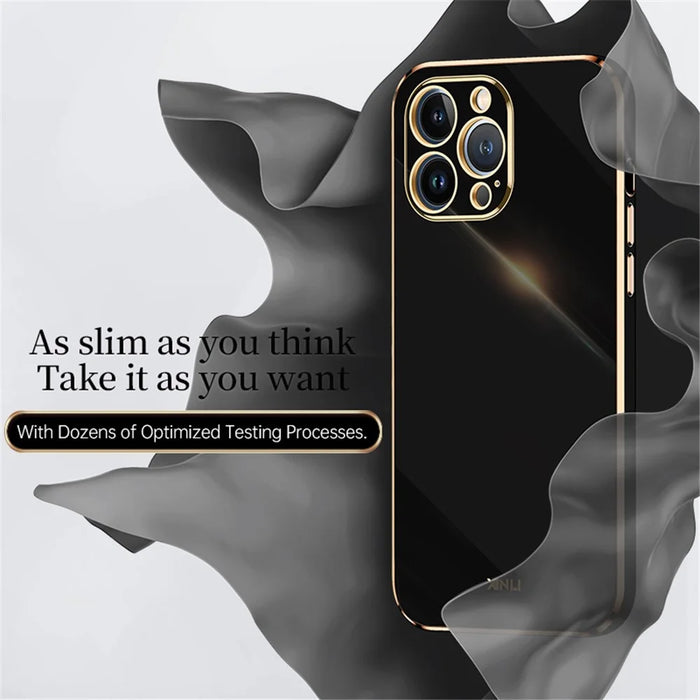 XINLI for iPhone 13 Pro 6.1 inch Anti-scratch Drop-proof Precise Cutout Case Electroplating Golden Edge Soft TPU Shell - Black - 3