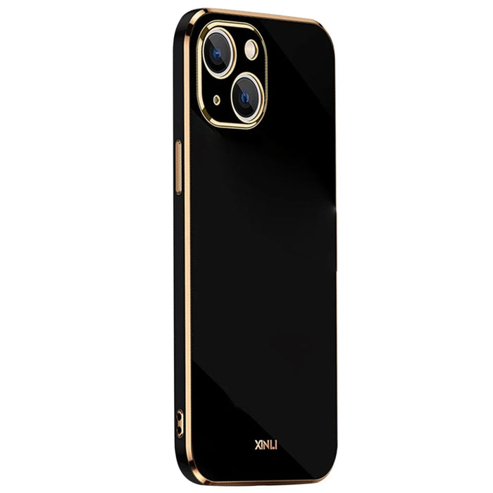 XINLI for iPhone 13 6.1 inch Precise Lens Cutout Shockproof Fashinable Case Electroplating Golden Edge Soft TPU Shell - Black - 1
