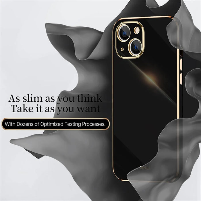 XINLI for iPhone 13 6.1 inch Precise Lens Cutout Shockproof Fashinable Case Electroplating Golden Edge Soft TPU Shell - Black - 3