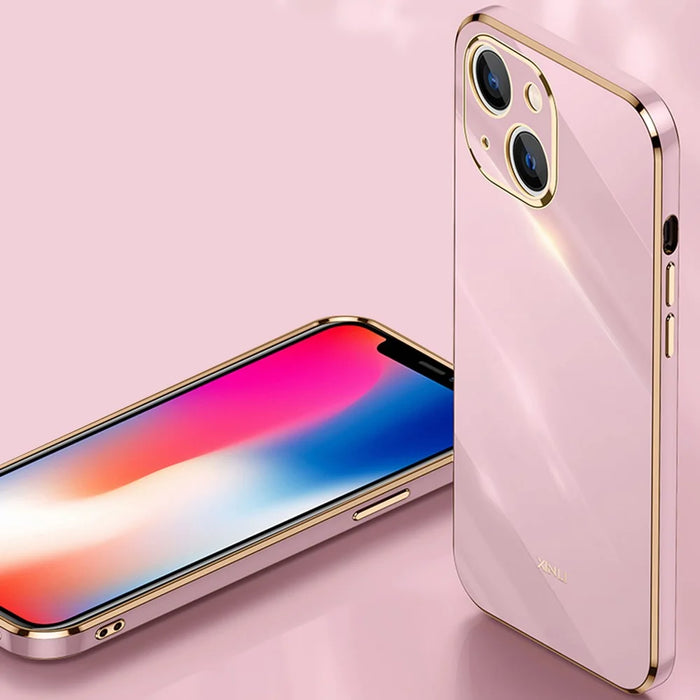 XINLI for iPhone 13 6.1 inch Precise Lens Cutout Shockproof Fashinable Case Electroplating Golden Edge Soft TPU Shell - Black - 4