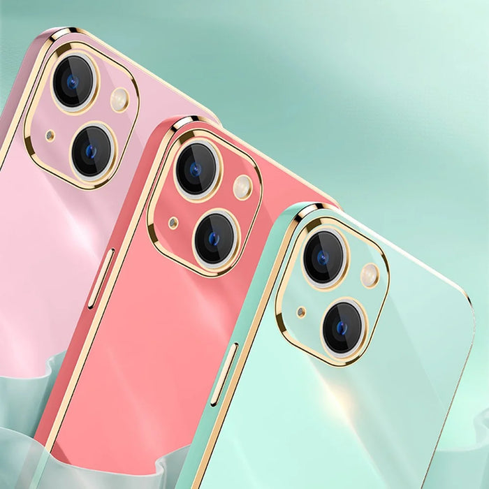 XINLI for iPhone 13 6.1 inch Precise Lens Cutout Shockproof Fashinable Case Electroplating Golden Edge Soft TPU Shell - Black - 5