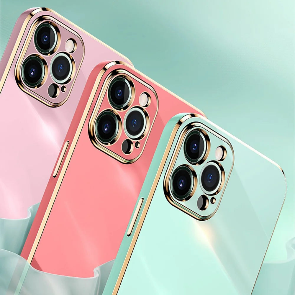 XINLI for iPhone 12 6.1 inch Precise Lens Cutout Sweat-proof Stylish Electroplating Golden Edge Flexible TPU Cover - Black - 5