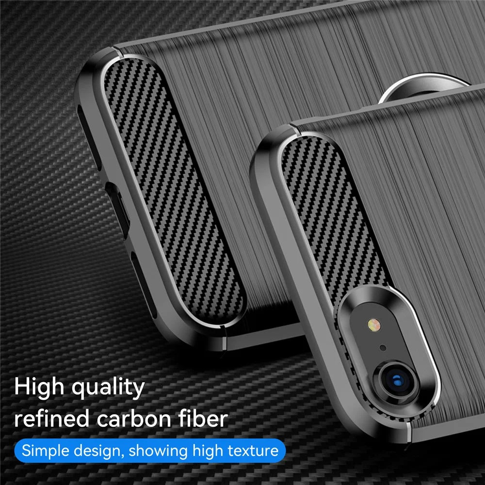For iPhone SE 2022/SE 2020 Carbon Fiber Texture Brushed Surface 1.8mm TPU Phone Case Shell - Black - 4