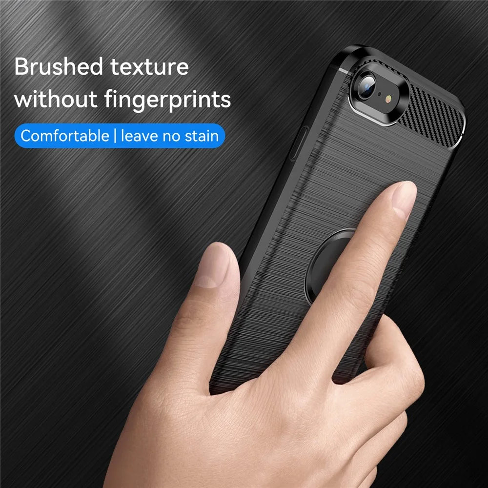 For iPhone SE 2022/SE 2020 Carbon Fiber Texture Brushed Surface 1.8mm TPU Phone Case Shell - Black - 5