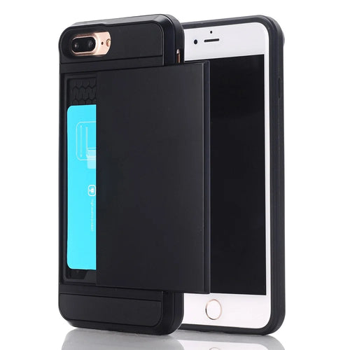 Sliding Card Holder Plastic + TPU Hybrid Case for iPhone 8 Plus / 7 Plus 5.5 inch - Black - 1