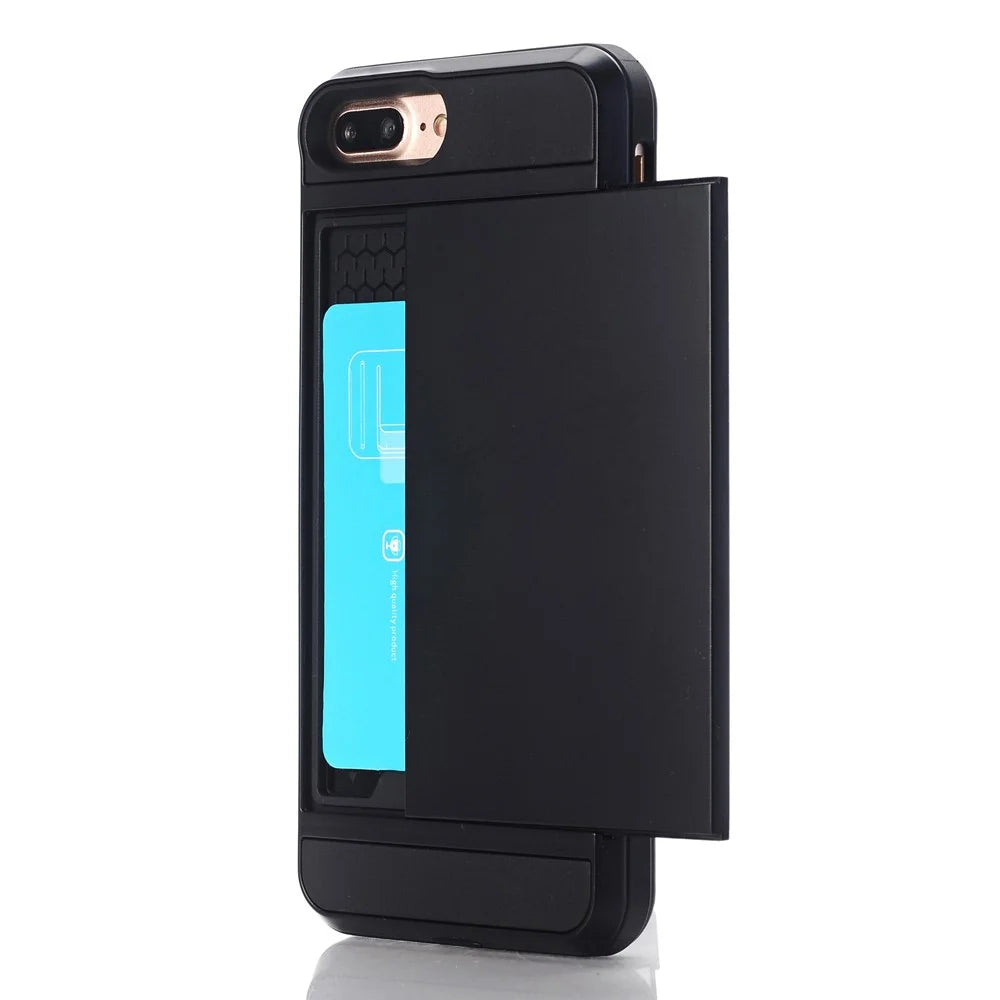 Sliding Card Holder Plastic + TPU Hybrid Case for iPhone 8 Plus / 7 Plus 5.5 inch - Black - 2