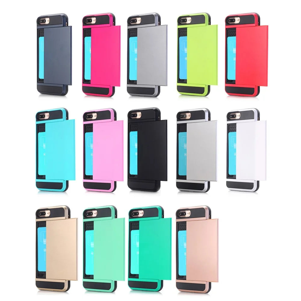 Sliding Card Holder Plastic + TPU Hybrid Case for iPhone 8 Plus / 7 Plus 5.5 inch - Black - 4