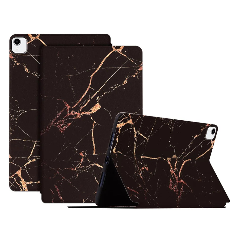For iPad Pro 11 (2018) / (2020) / (2021) / (2022) Auto Wake / Sleep Pattern Printing Tablet Case PU Leather + TPU Stand Well-protected Cover - Black / Gold Marble - 1