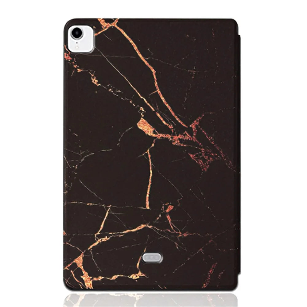For iPad Pro 11 (2018) / (2020) / (2021) / (2022) Auto Wake / Sleep Pattern Printing Tablet Case PU Leather + TPU Stand Well-protected Cover - Black / Gold Marble - 2