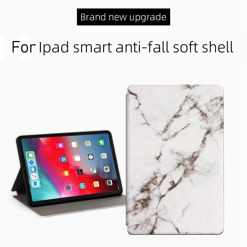 For iPad Pro 11 (2018) / (2020) / (2021) / (2022) Auto Wake / Sleep Pattern Printing Tablet Case PU Leather + TPU Stand Well-protected Cover - Black / Gold Marble - 3