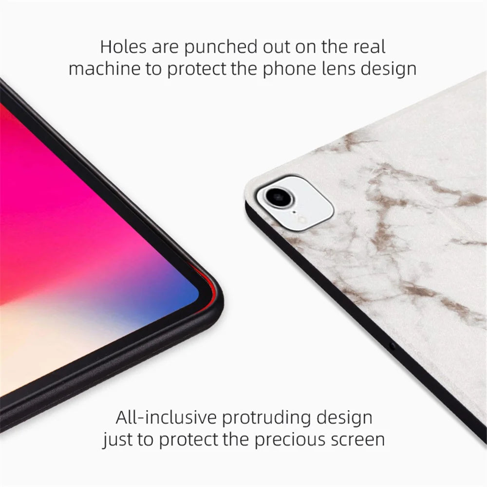 For iPad Pro 11 (2018) / (2020) / (2021) / (2022) Auto Wake / Sleep Pattern Printing Tablet Case PU Leather + TPU Stand Well-protected Cover - Black / Gold Marble - 6