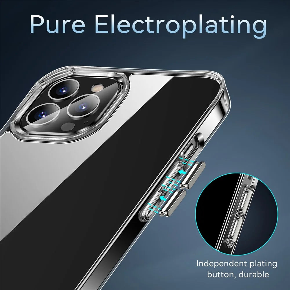 Electroplating Crystal Clear Hybrid Phone Cover for iPhone 12 Pro Max 6.7 Inch, Yellowing-Resistant TPU + PC Mobile Phone Accessory - 5