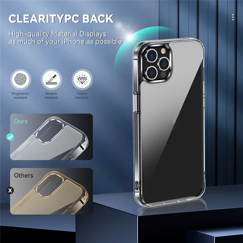 Electroplating Crystal Clear Hybrid Phone Cover for iPhone 12 Pro Max 6.7 Inch, Yellowing-Resistant TPU + PC Mobile Phone Accessory - 6