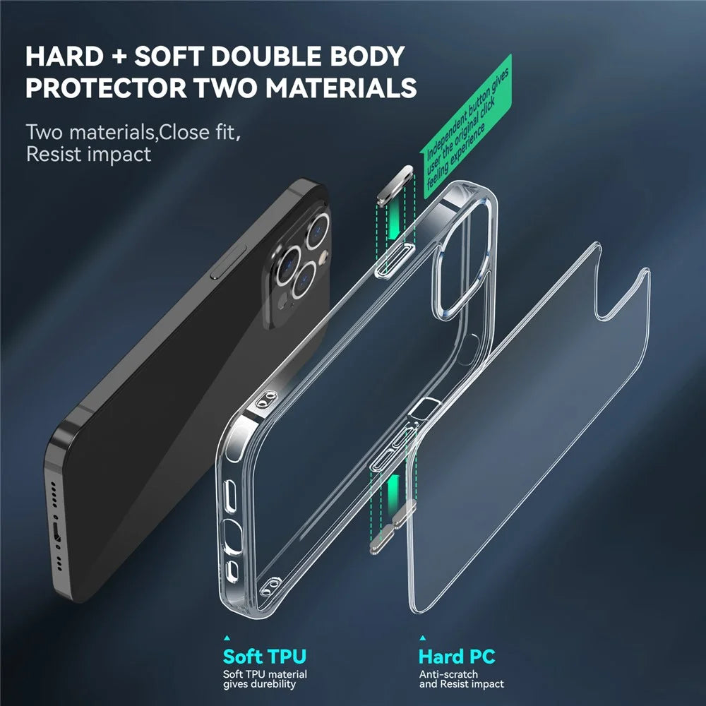 Electroplating Crystal Clear Hybrid Phone Cover for iPhone 12 Pro Max 6.7 Inch, Yellowing-Resistant TPU + PC Mobile Phone Accessory - 7